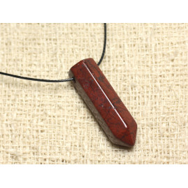 Collier Perle Pendentif Pierre Crayon Pointe Facetté 30mm Jaspe Brescia Poppy rouge marron noir