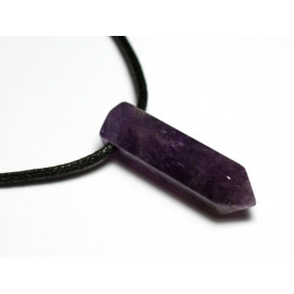 Collier Perle Pendentif Pierre Crayon Pointe Facetté 30mm Améthyste violet mauve blanc