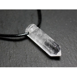 Collier Perle Pendentif Pierre Crayon Pointe Facetté 30mm Cristal de roche quartz blanc transparent