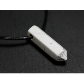 Collier Perle Pendentif Pierre Crayon Pointe Facetté 30mm Howlite blanc gris