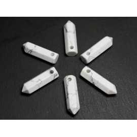 Collier Perle Pendentif Pierre Crayon Pointe Facetté 30mm Howlite blanc gris
