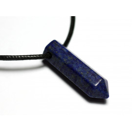 Collier Perle Pendentif Pierre Crayon Pointe Facetté 30mm Lapis Lazuli bleu nuit or doré