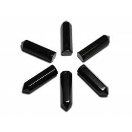 Collier Perle Pendentif Pierre Crayon Pointe Facetté 30mm Obsidienne noire