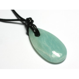 Collier Pendentif Pierre Goutte Larme 40mm Amazonite bleu vert turquoise blanc