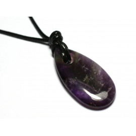 Collier Pendentif Pierre Goutte Larme 40mm Améthyste violet mauve blanc