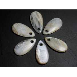 Collier Pendentif Goutte Larme 40mm Pierre de Lune orientale blanc gris rose irisé