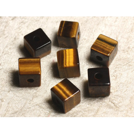 1pc - Perle Pendentif Pierre Oeil de Tigre Cube 15mm Trou 5mm Marron Bronze Doré Noir - 7427039744393