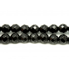 Fil 39cm 48pc environ- Perles Pierre Onyx noir Boules Facettées 8mm