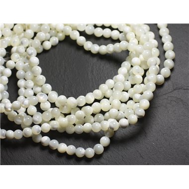 Fil 39cm 65pc env - Perles de Nacre blanche irisée Boules 6mm 