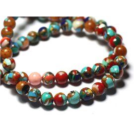 Thread 39cm approx 63pc - Stone Beads - Sedimentary Jasper Balls 6mm Multicolor Blue Red
