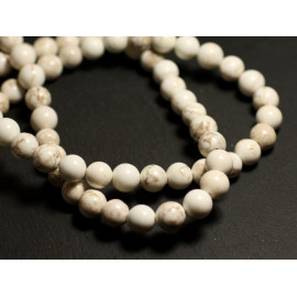 Fil 39cm 48pc environ - Perles Pierre Magnésite Boules 8mm blanc crème ivoire beige