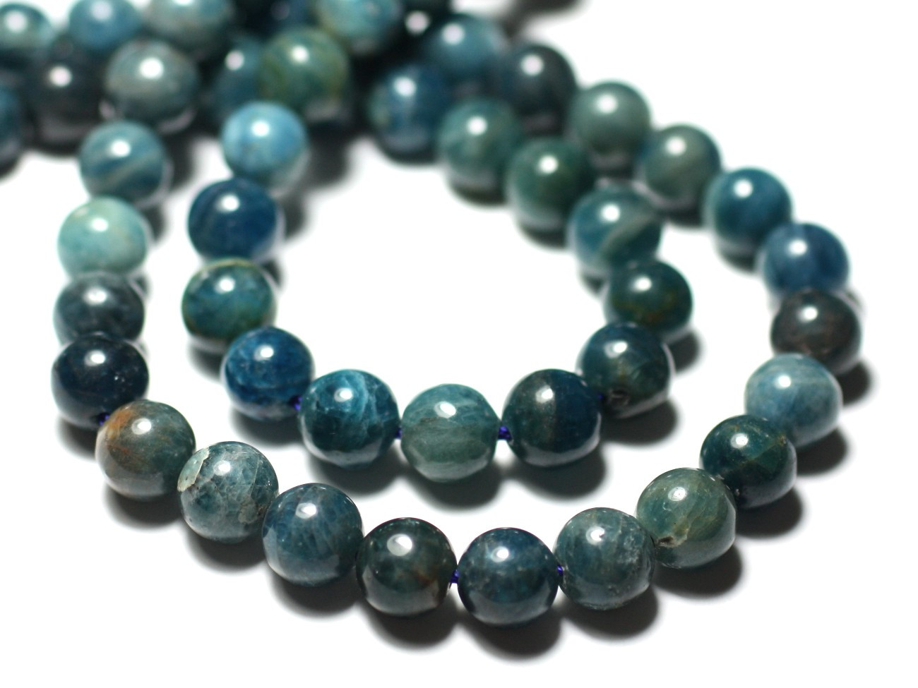Fil 39cm 65pc env - Perles de Pierre - Apatite bleu vert paon Mat Sablé Givré Boules 6mm