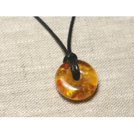 N2 - Natural Amber Stone Pendant Necklace Donut Pi 21mm