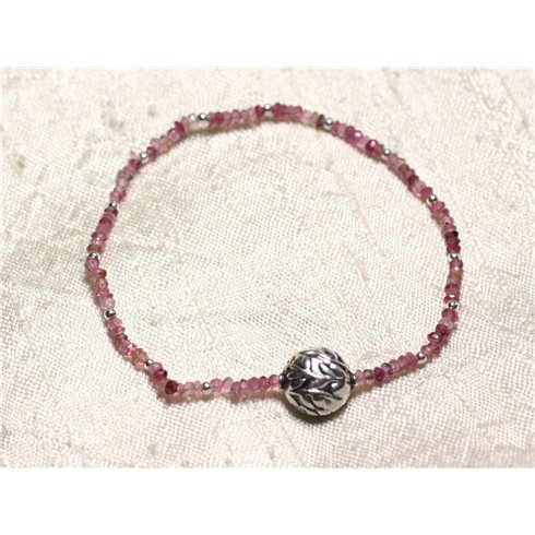 Bracelet Argent 925 et Pierre - Tourmaline Rose rondelles facettées 3x2mm 