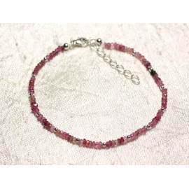 Bracelet 925 Silver and Stone - Pink Tourmaline faceted washers 3x2mm