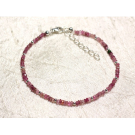 Pulsera Plata 925 y Piedra - Turmalina Rosa arandelas facetadas 3x2mm