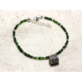 Bracelet 925 Silver and Stone - Green Tourmaline faceted washers 3x2mm
