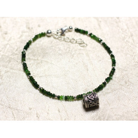 Pulsera Plata 925 y Piedra - Turmalina Verde arandelas facetadas 3x2mm