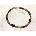 Bracelet Argent 925 et Pierre - Tourmaline Multicolore rondelles facettées 3x2mm