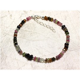Bracelet 925 Silver and Stone - Multicolored Tourmaline faceted washers 3x2mm