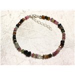 Bracelet Argent 925 et Pierre - Tourmaline Multicolore rondelles facettées 3x2mm