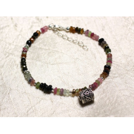Bracelet 925 Silver and Stone - Multicolored Tourmaline faceted washers 3x2mm