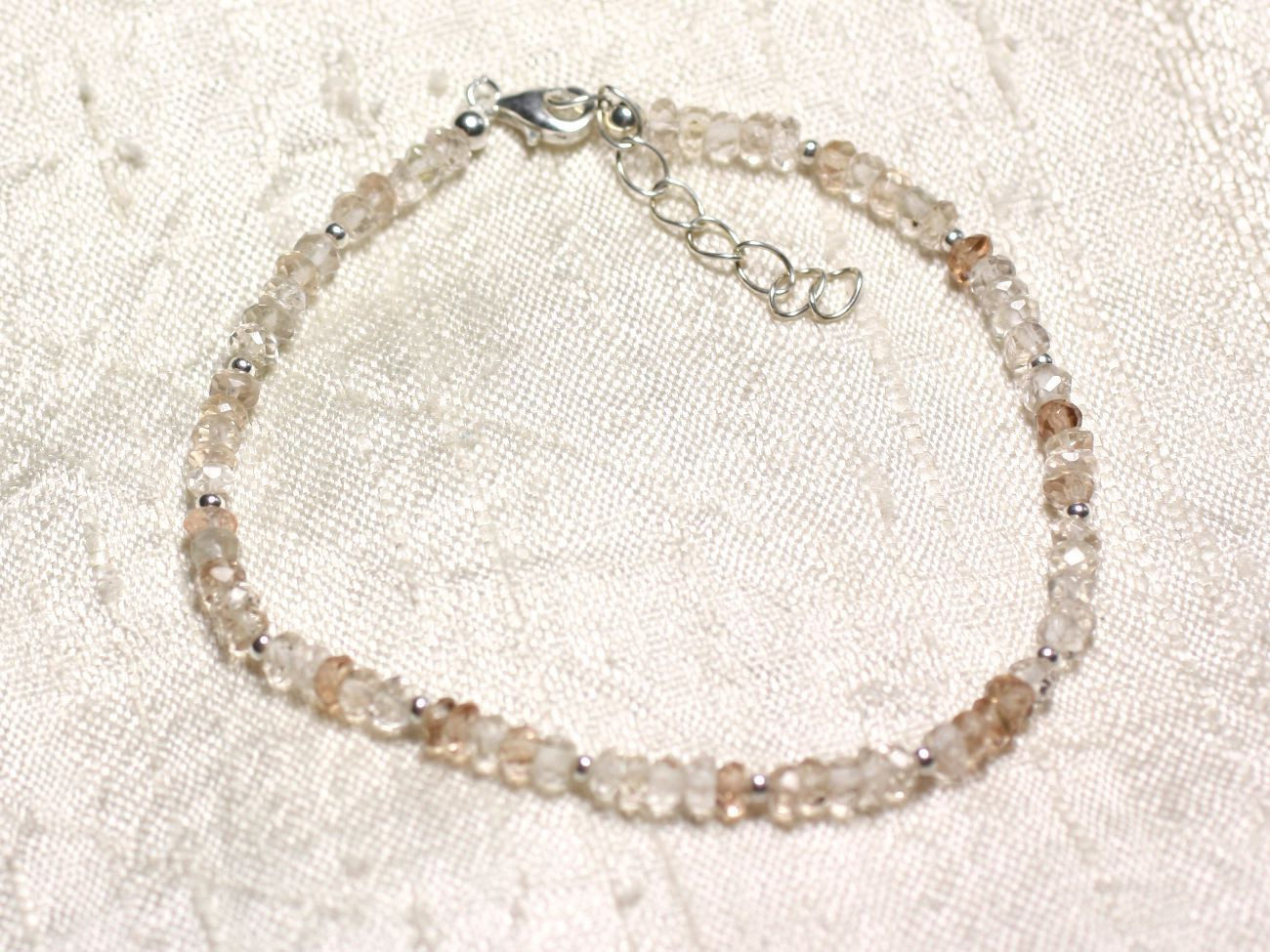 Bracelet Argent 925 et Pierre - Topaze Impériale rondelles facettées 3x2mm 