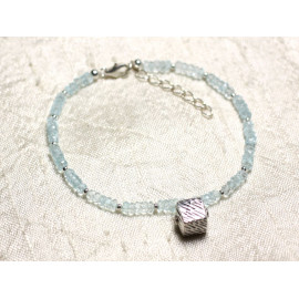 Bracelet 925 Silver and Stone - Blue Topaz faceted washers 3x2mm