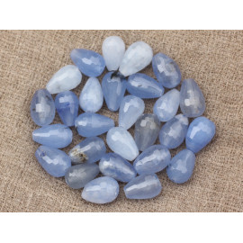 4pc - Perles Pierre Jade Gouttes Facettées 12x8mm bleu ciel lavande noir inclusions - 7427039744959
