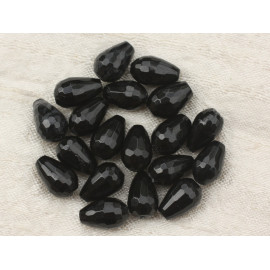 4pc - Perles Pierre Jade Gouttes Facettées 12x8mm noir - 7427039744973