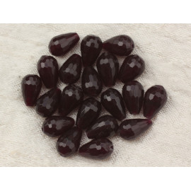 4pc - Perles Pierre Jade Gouttes Facettées 12x8mm rouge bordeaux noir - 7427039744980