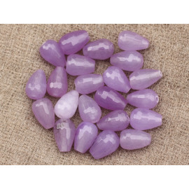 4pc - Perles Pierre Jade Gouttes Facettées 12x8mm violet mauve lilas inclusions - 7427039744997