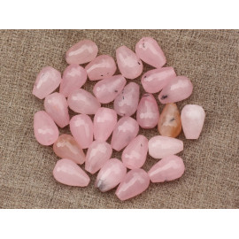 4pc - Perles Pierre Jade Gouttes Facettées 12x8mm rose clair noir inclusions - 7427039745000