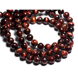 4pc - Perles Pierre Oeil Tigre rouge Taureau Boules 10mm rouge marron noir reflets - 7427039745062