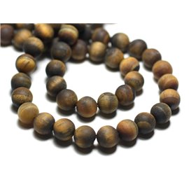 10pc - Perles Pierre Oeil de Tigre Boules 8mm Mat Sablé Givré Marron Noir Reflets - 7427039745123
