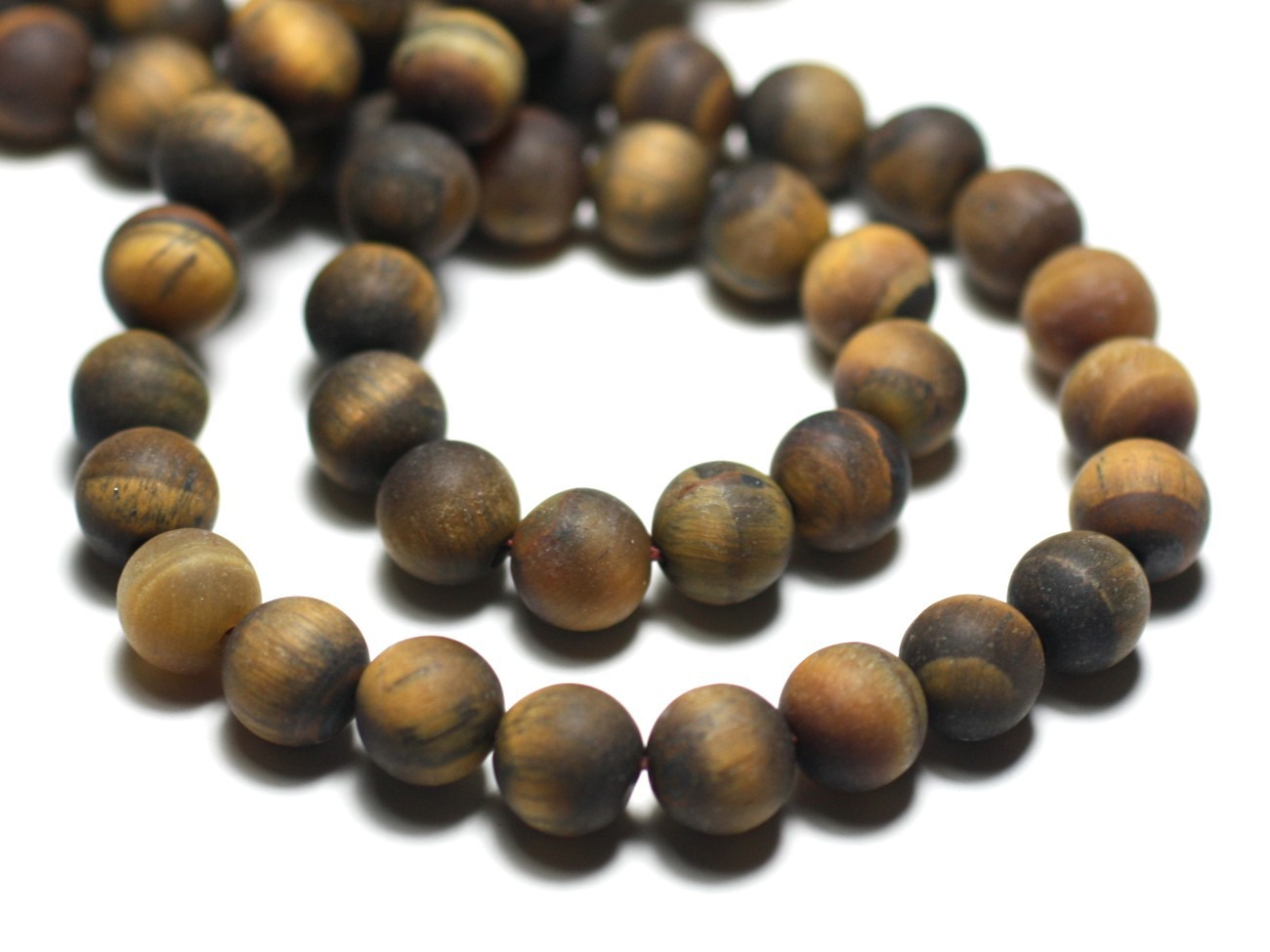 Fil 39cm 64pc env - Perles de Pierre - Oeil de Tigre Boules 6mm Mat Sablé Givré 