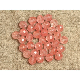 Fil 39cm 37pc environ - Perles Pierre Quartz Cerise Boules Facettées 10mm rose corail peche