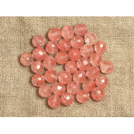 Filo di circa 39 cm 48 pz - Perline di pietra - Sfere sfaccettate al quarzo ciliegia 8 mm
