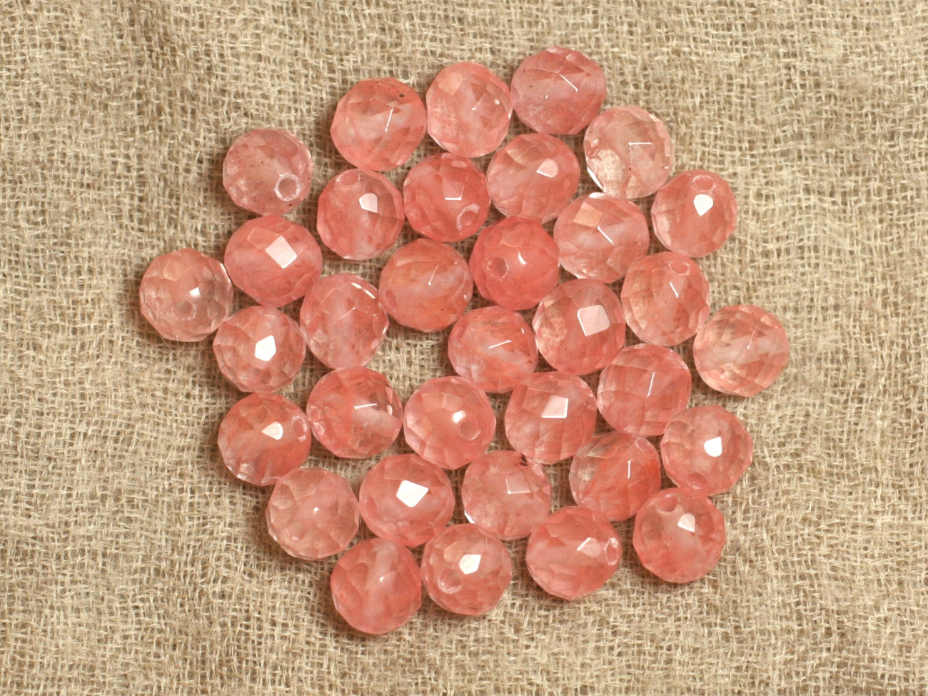 10pc - Perles Pierre Quartz Cerise Boules Facettées 6mm rose corail peche - 7427039745185