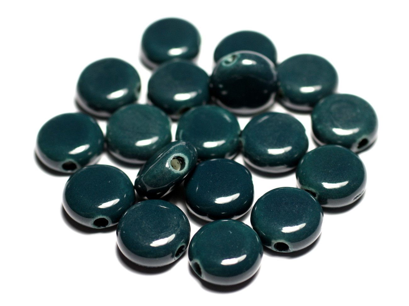 4 Stück - Porzellan Keramik Perlen Palets 16mm Blau Grün Pfau Marine Ente - 8741140017672