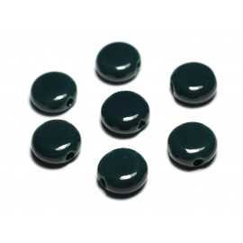 5pc - Perles Céramique Porcelaine Palets Ronds plats 14mm Bleu Vert Paon Canard Pétrole - 7427039744447