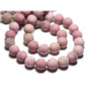 Fil 39cm 44pc env - Perles de Pierre - Rhodonite rose Boules 8mm Mat Sablé Givré 