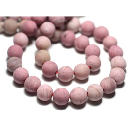 Fil 39cm 45pc environ - Perles Pierre Rhodonite Boules 8mm rose mat sablé givré