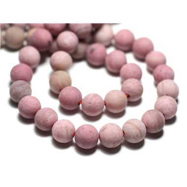 Fil 39cm 44pc env - Perles de Pierre - Rhodonite rose Boules 8mm Mat Sablé Givré 