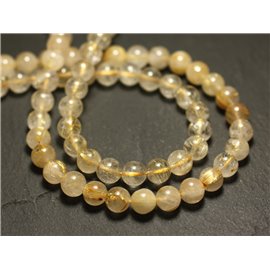 Fil 39cm 44pc environ - Perles Pierre Quartz Rutile Boules 8mm jaune doré