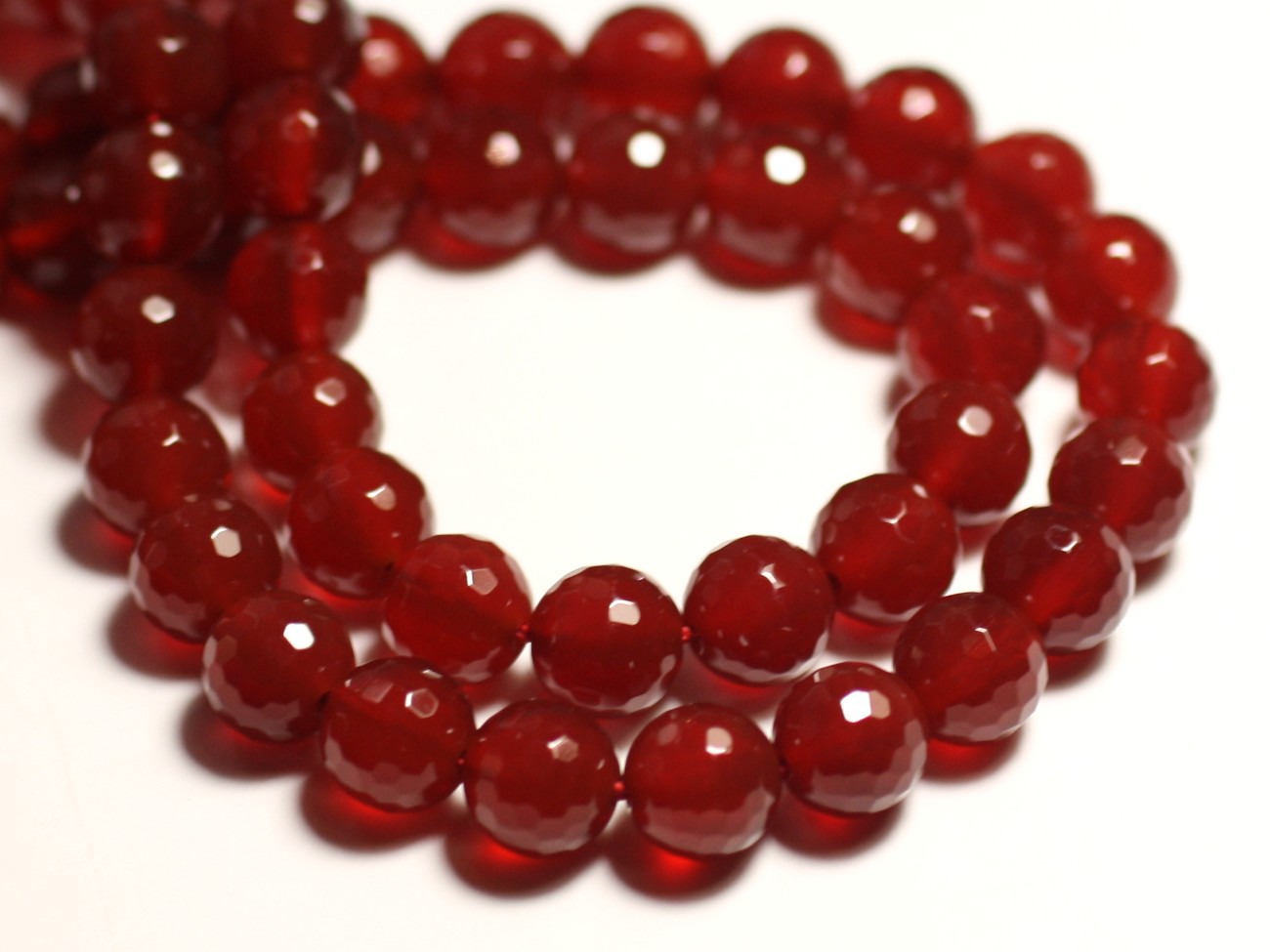 Fil 39cm 46pc env - Perles de Pierre - Cornaline Boules Facettées 8mm 
