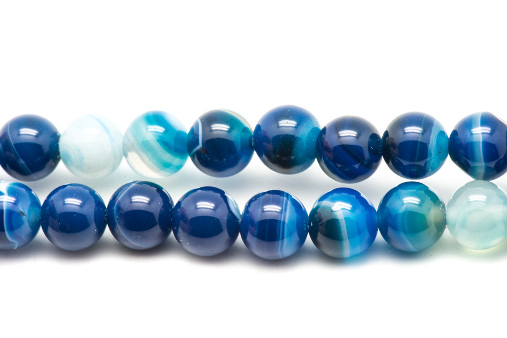 Fil 39cm 45pc env - Perles de Pierre - Agate Boules 8mm Bleu vert turquoise blanc