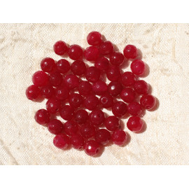 20pc - Perles Pierre Jade Boules Facettées 6mm rouge cerise N1 - 7427039745529