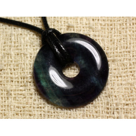 Stone Pendant Necklace - Multicolored Fluorite Donut Pi 40mm