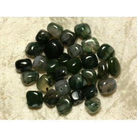 10pc - Perles Pierre Agate mousse Nuggets Olives Ovales 6-11mm vert blanc - 7427039745604